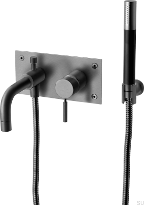Robinet de baignoire et de douche avec pomme de douche et flexible BOX026 Laiton Noir Chrome Brossé