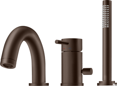 Robinet de baignoire 3 trous avec bec et pomme de douche BI047, Laiton Marron