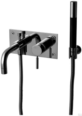 Robinet de baignoire et douche avec pomme de douche et flexible BOX026, Laiton, Chrome Noir