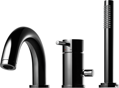 Robinet de baignoire trois trous avec bec et pomme de douche BI047 Laiton Noir Chrome