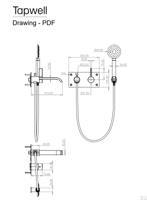 Robinet de baignoire thermostatique mural ARM036, laiton chromé