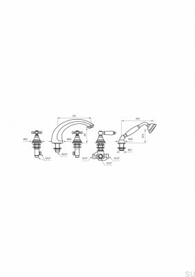 Robinet de baignoire 5 trous avec bec et pomme de douche FBLV040, laiton chromé