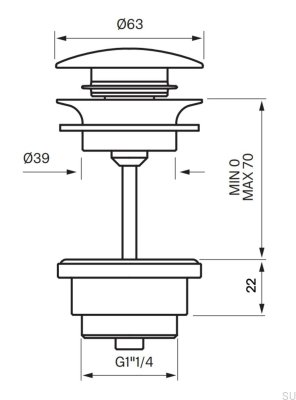 Bouchon de lavabo escamotable universel 74400 Cuivre Brossé Non Peint