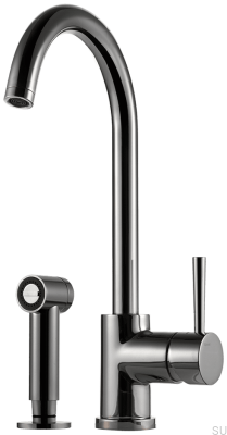 Robinet de cuisine à deux trous avec douche EVO200, Laiton, Chrome Noir