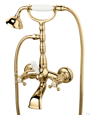 Robinet de baignoire classique avec pomme de douche FBLV023-150 Laiton Poli Non Peint