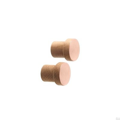 Bouton de meuble en bois de chêne Copper 30 avec cuivre brossé, non verni