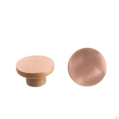 Bouton de meuble en bois de chêne Copper 55 avec cuivre brossé, non verni