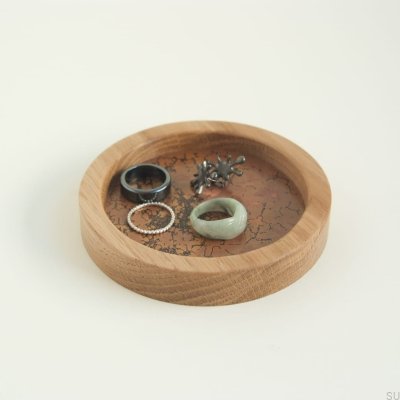 Plateau à bijoux Moon 10 en bois et cuivre oxydé 