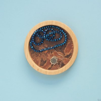 Plateau à bijoux Moon 12 en bois et cuivre oxydé 