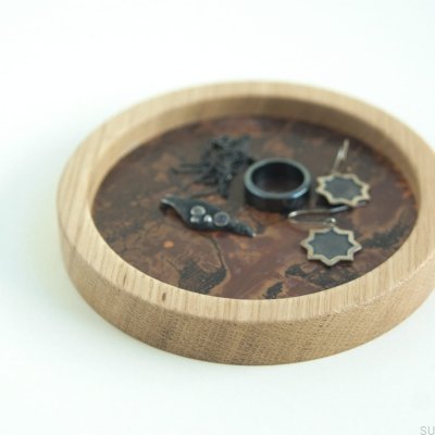 Plateau à bijoux Moon 12 en bois et cuivre oxydé 