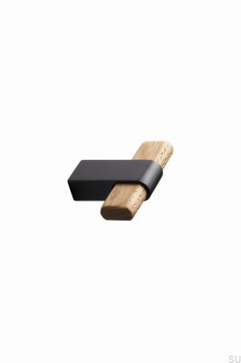 Bouton de meuble en métal noir mat avec traverse en T 50 et bois de chêne