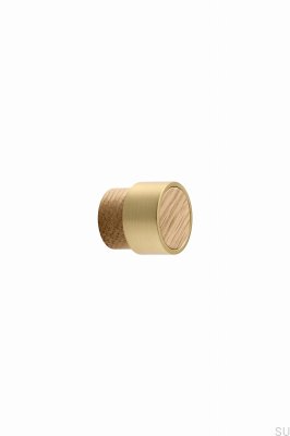 Bouton de meuble Radio Mini 26 en bois de chêne et or brossé