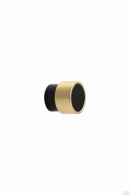 Bouton de meuble Radio Mini 26, frêne en bois, noir et or brossé