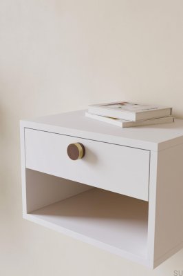 Bouton de meuble en bois Radio 49, noyer et or brossé