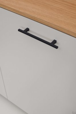 Poignée de meuble allongée Pen 128, fonte, noir mat