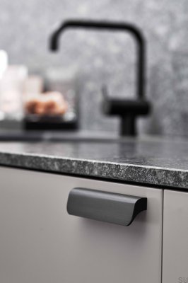 Poignée de meuble oblongue Fall 128 Aluminium Noir Mat Brossé