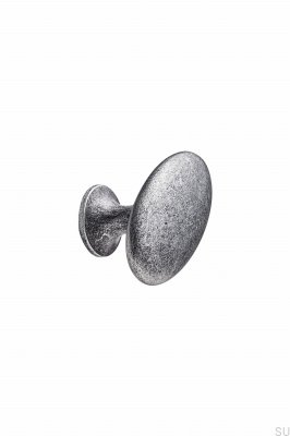 Bouton de meuble Oval Simple W/Pins 26, métal, gris