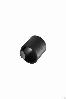 Bouton de meuble en métal argenté Drum 32 avec cuir noir