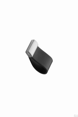 Bouton de meuble Strap 16 en cuir noir avec argent
