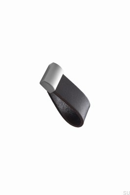Bouton de meuble Sangle 16 Cuir Marron Foncé avec Argent