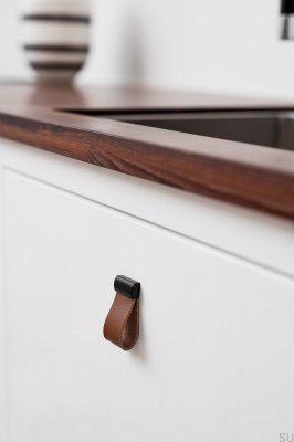 Bouton de meuble Sangle 16 Cuir Marron avec Noir
