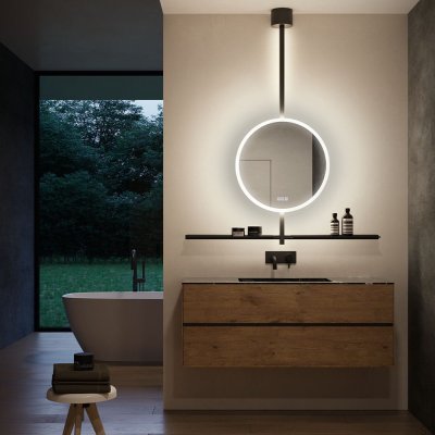 Ensemble de salle de bain IO 600 mm avec miroir et étagères Noir D-M 230V/65W 