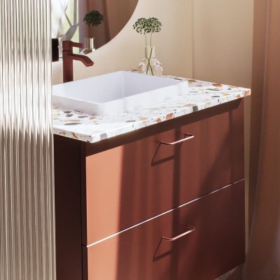 Poignée de meuble oblongue Thread 128 en métal brun rougeâtre