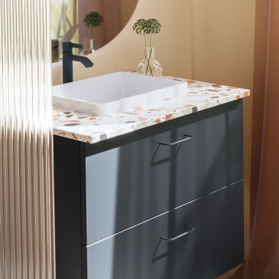 Poignée de meuble oblongue Thread 128, métal Bleu Profond