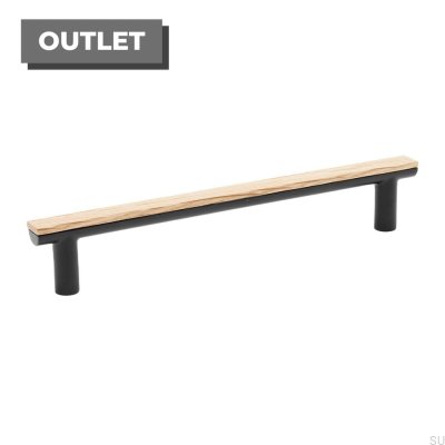 Poignée de meuble oblongue noire Bis 160 avec bois de chêne