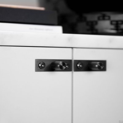 Bouton de meuble avec rondelle, plaque linéaire 12, acier couleur canon de fusil (ensemble)