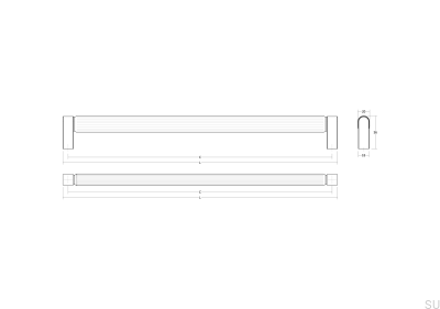 Poignée de meuble allongée double face Brooklyn Big 1056 en aluminium brossé doré Cava