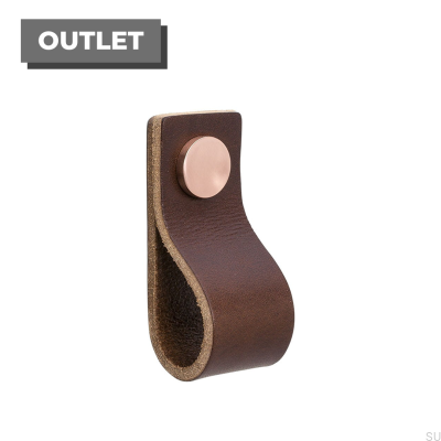 Bouton de meuble Loop 65, cuir marron et cuivre