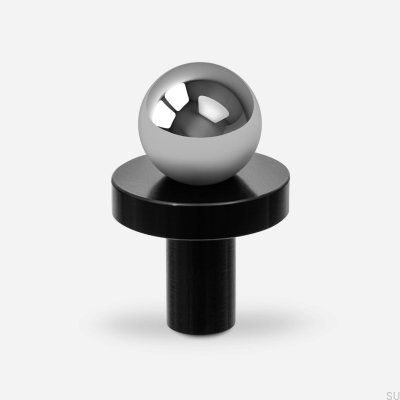 Bouton de meuble Pola en laiton argenté chromé avec base en aluminium noir