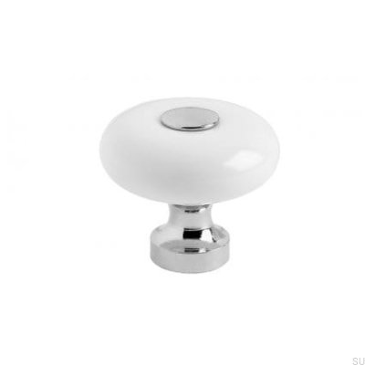 Bouton de meuble SP5 Porcelaine blanche, chrome poli