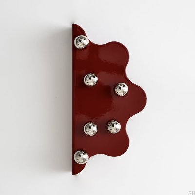 Poignée de meuble Mare 200 en acier à bord rouge avec boules argentées brossées