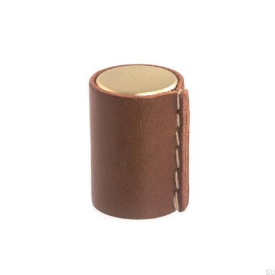 Bouton de meuble Läderknopp Or brossé avec cuir