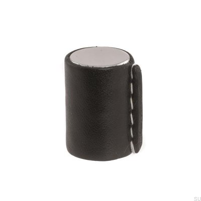 Bouton de meuble Läderknopp en chrome poli avec cuir noir