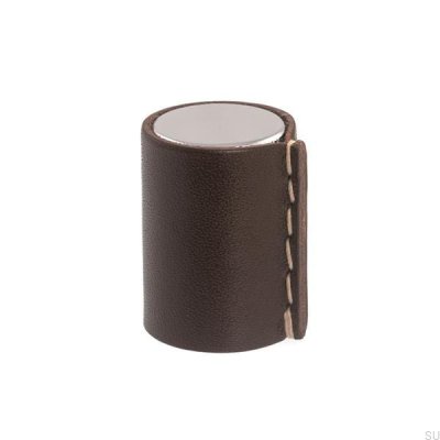Bouton de meuble Läderknopp Chrome poli et marron