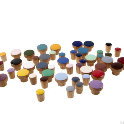 Bouton de meuble simple en bois de chêne émaillé vert gris, huile dure incolore brillante, 30 pièces