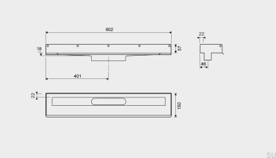 Drain linéaire 1001 800 3 brides Mur Acier