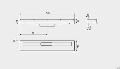 Drain linéaire 1001 1000 3 brides Mur Acier