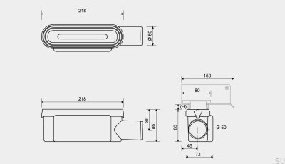 Module de drainage avec sortie latérale horizontale de 50 mm avec siphon amovible