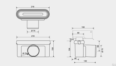 Module de drainage avec sortie horizontale 75 mm avec siphon amovible pour installation dans des structures en bois