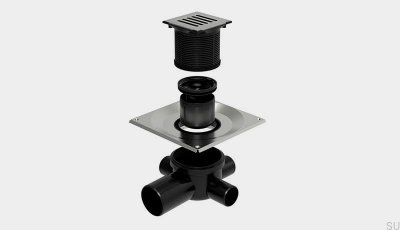 Garniture de vidage carrée ClassicLine Column avec sortie horizontale 75 mm et raccords latéraux