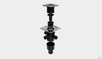 Garniture de vidage carrée ClassicLine Column avec sortie verticale 75 mm et raccords latéraux