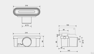 Module de drainage avec sortie horizontale 75 mm avec siphon amovible