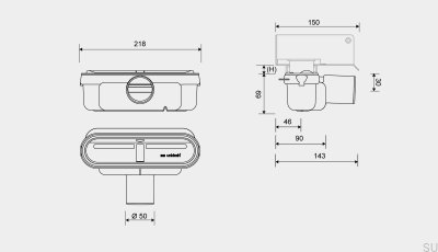 Module de drainage avec sortie horizontale 50 mm avec siphon amovible et profil de montage bas