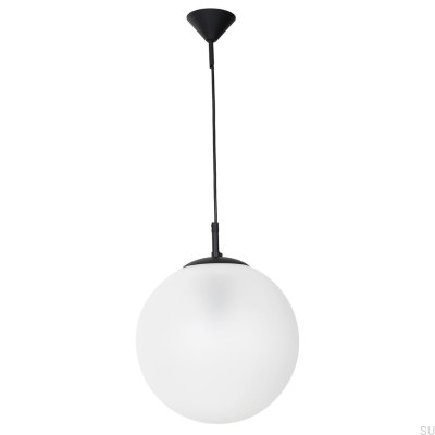 Lampe suspendue Globe en métal noir avec abat-jour laiteux