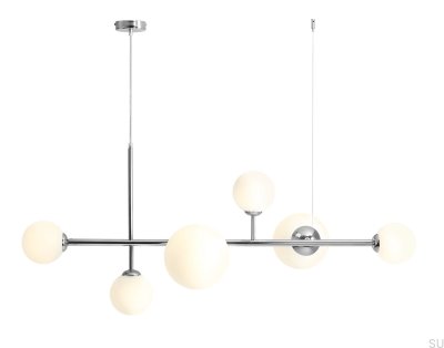 Lampe suspendue Dione 6 en métal argenté chromé