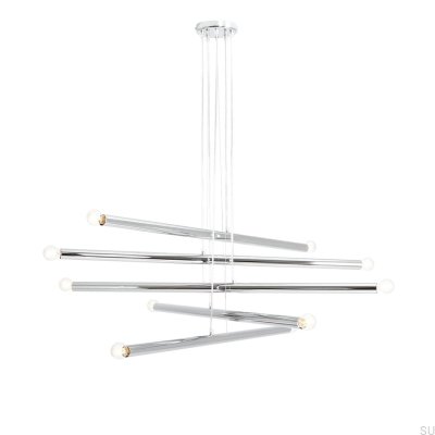 Lampe suspendue Tubo 10 en métal argenté chromé